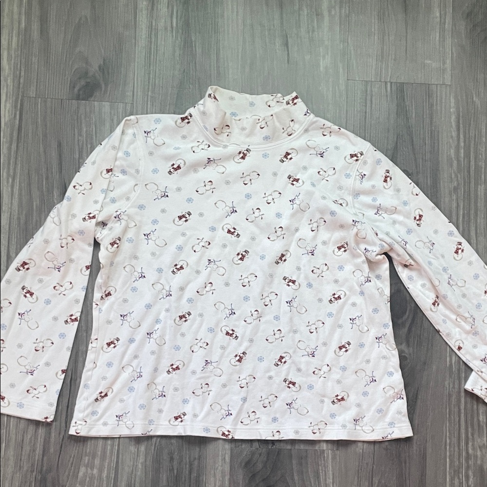 croft & barrow Pink Long Sleeve Turtleneck Top with Small snowman Print